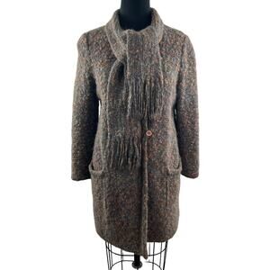 I.B Diffusion Brown Cardigan Sweater Mohair Wool Knit Size Large L with Scarf